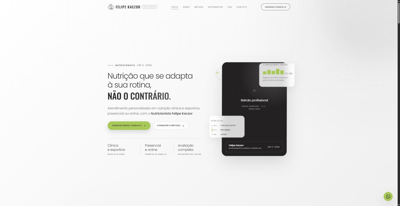 Página inicial do site do nutricionista Felipe Kaczor